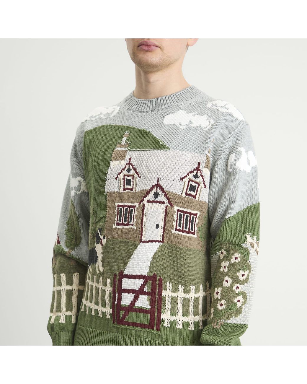 Junya Watanabe Green Intarsia Jacquard Jumper for men