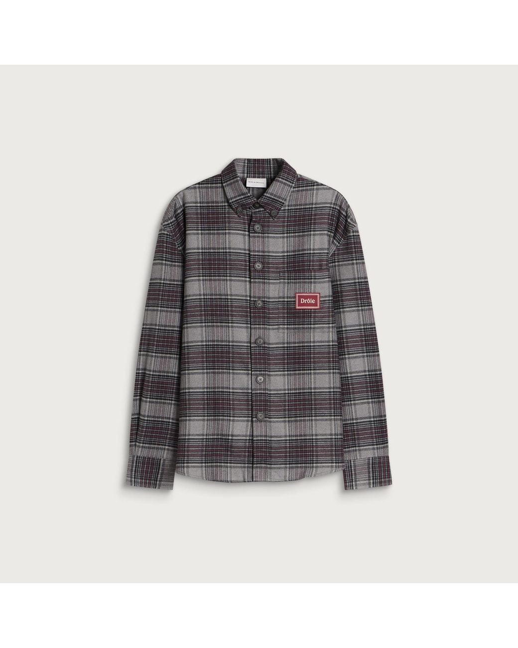 Drole de Monsieur Gray Boxy Flanel Checked Shirt for men