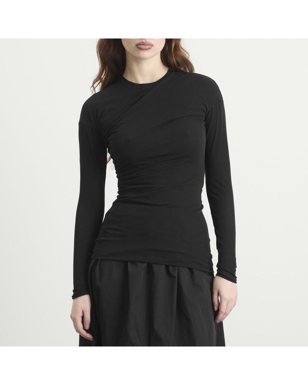 Jil Sander Black Double Layer Twisted Long Sleeve Top