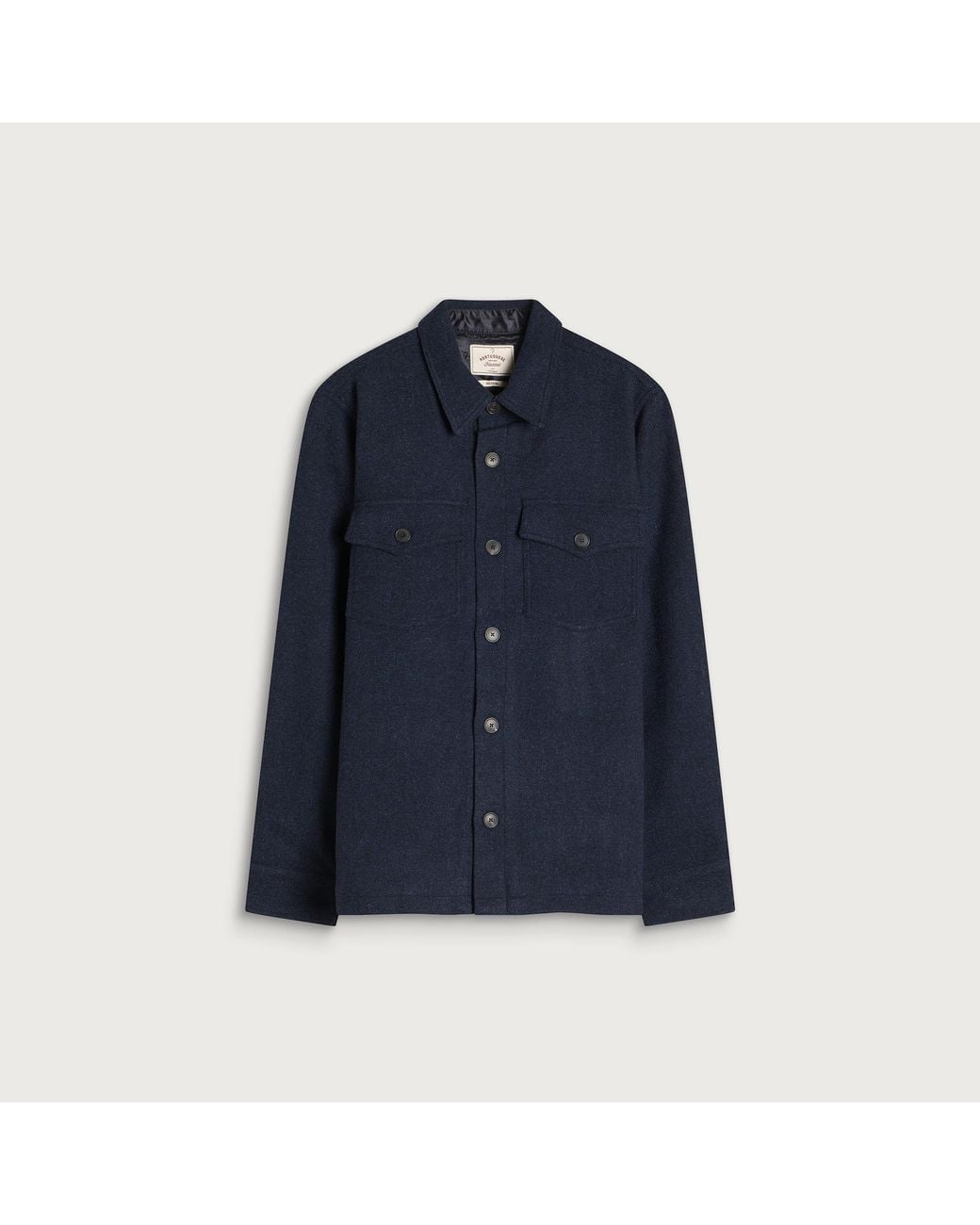 Portuguese Flannel Blue Wool Field Tweed Overshirt for men