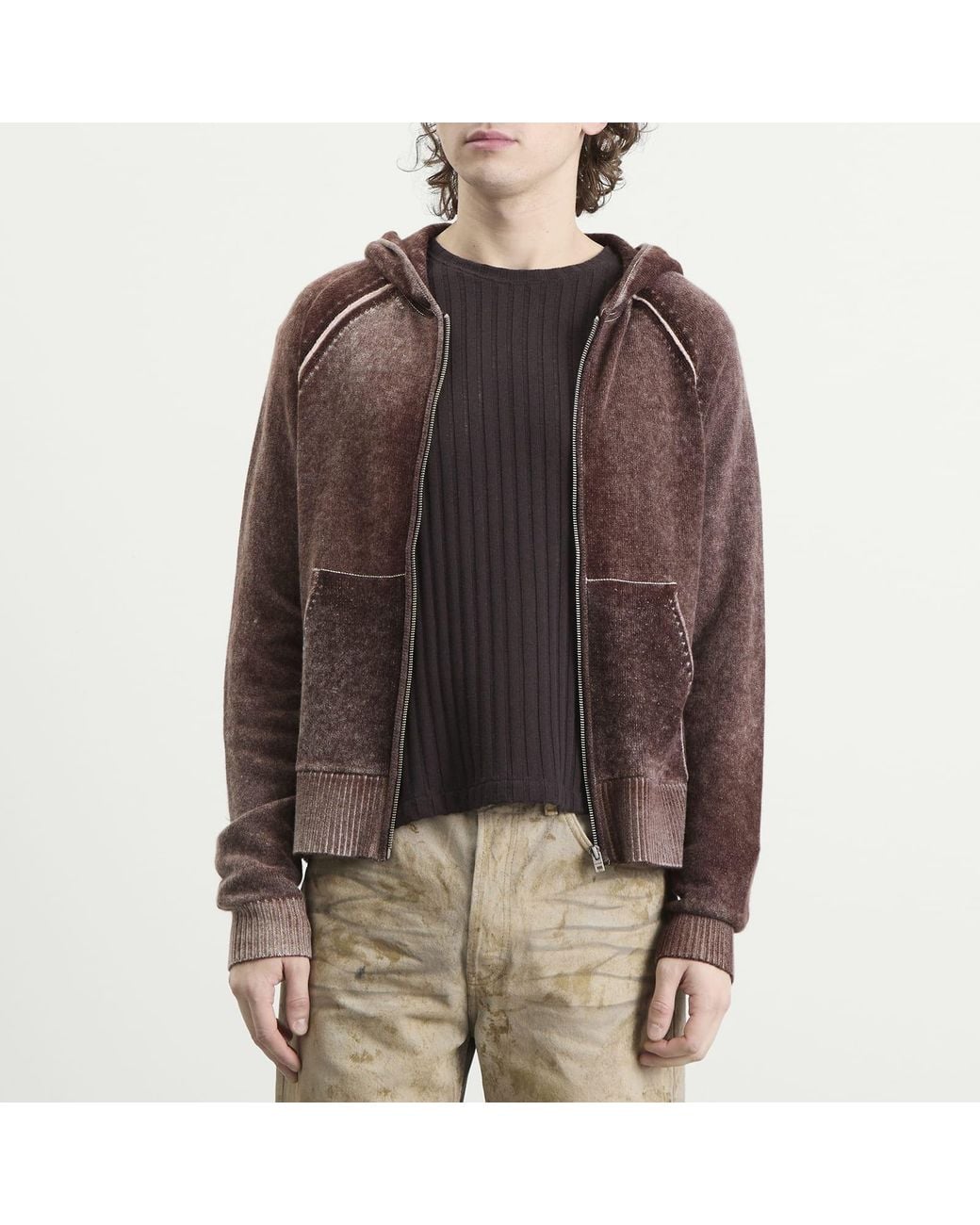 Acne Brown Kupiter Knitted Hoodie for men