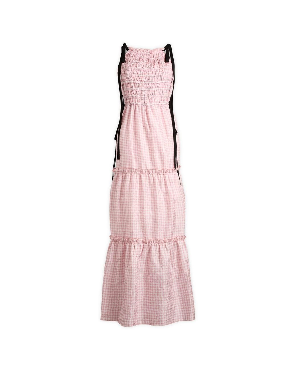 Ganni Shibori Pleat Maxi Smock Slip Dress in Pink | Lyst UK