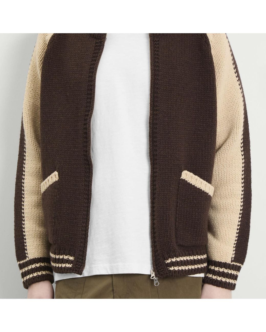 FRIZMWORKS Brown Wool Varsity Zip Cardigan for men