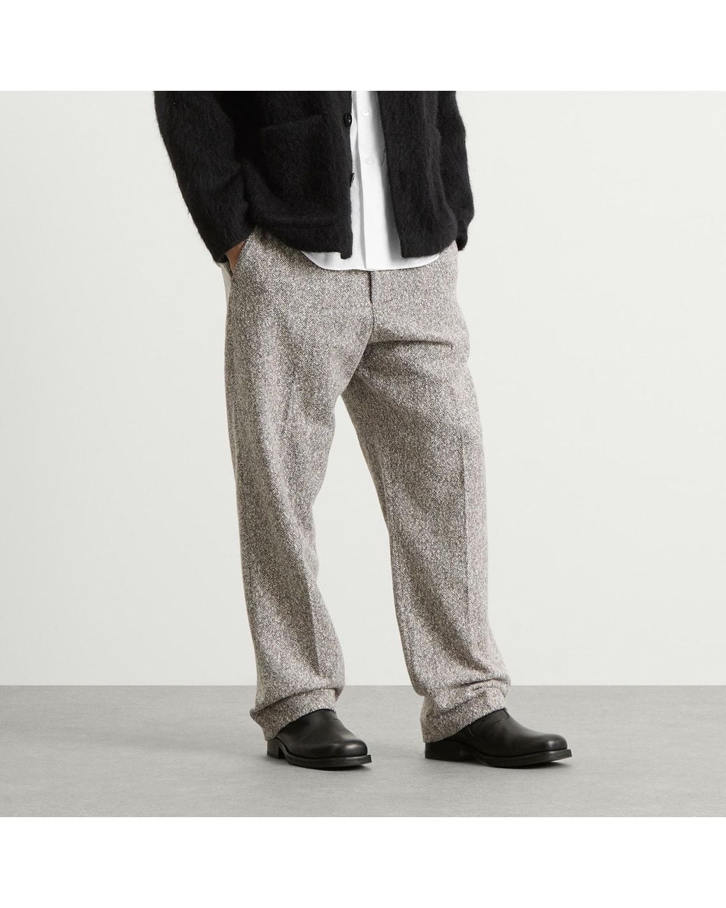 NN07 Gray Paw Herringbone Weave Trousers for men