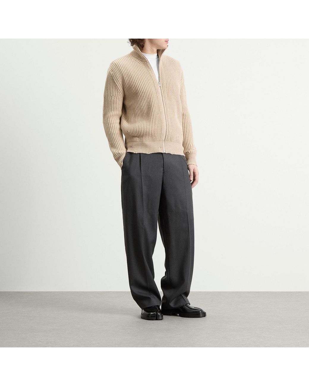 Maison Margiela Natural Mm6 Distressed Rib Zip Through for men
