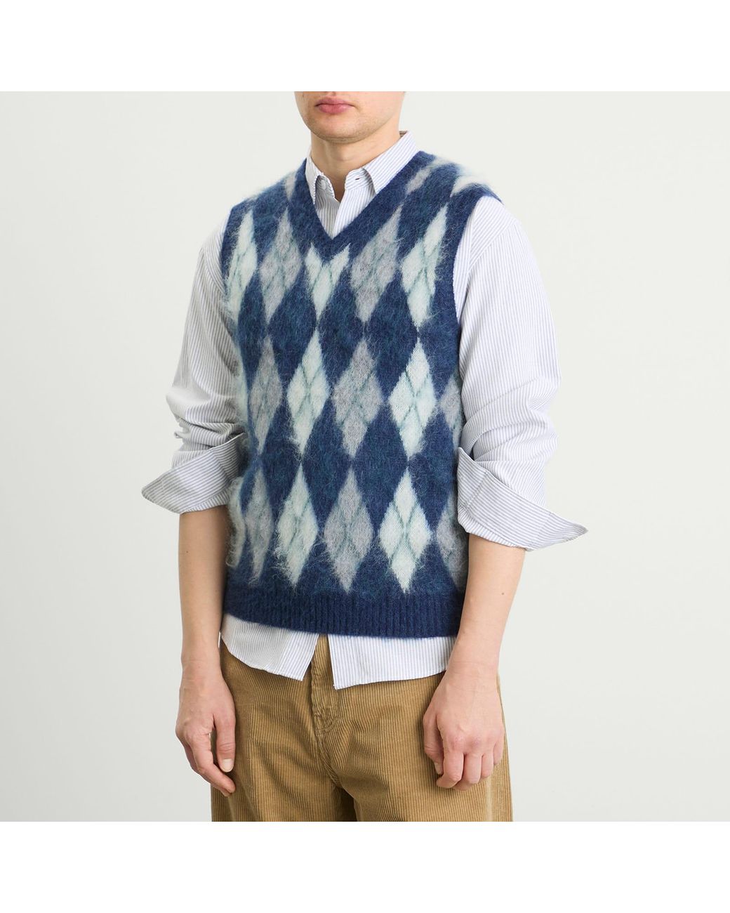 Beams Plus Mohair Argyle Knit Vest in Blue for Men | Lyst UK