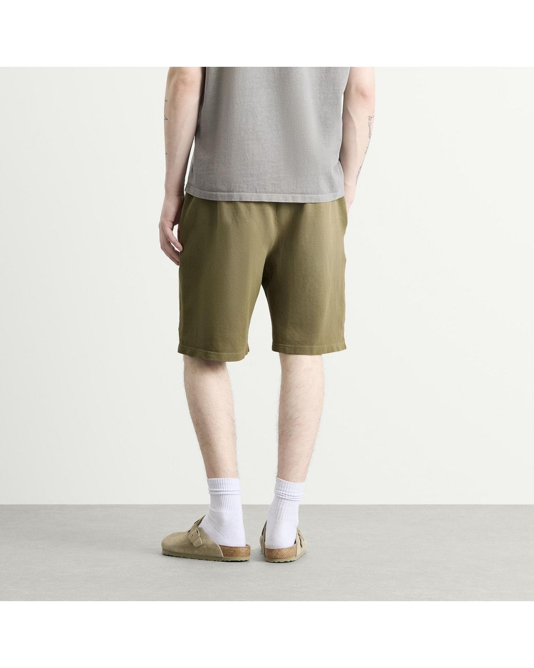 Les Tien Green Pique Cotton Rider Short for men
