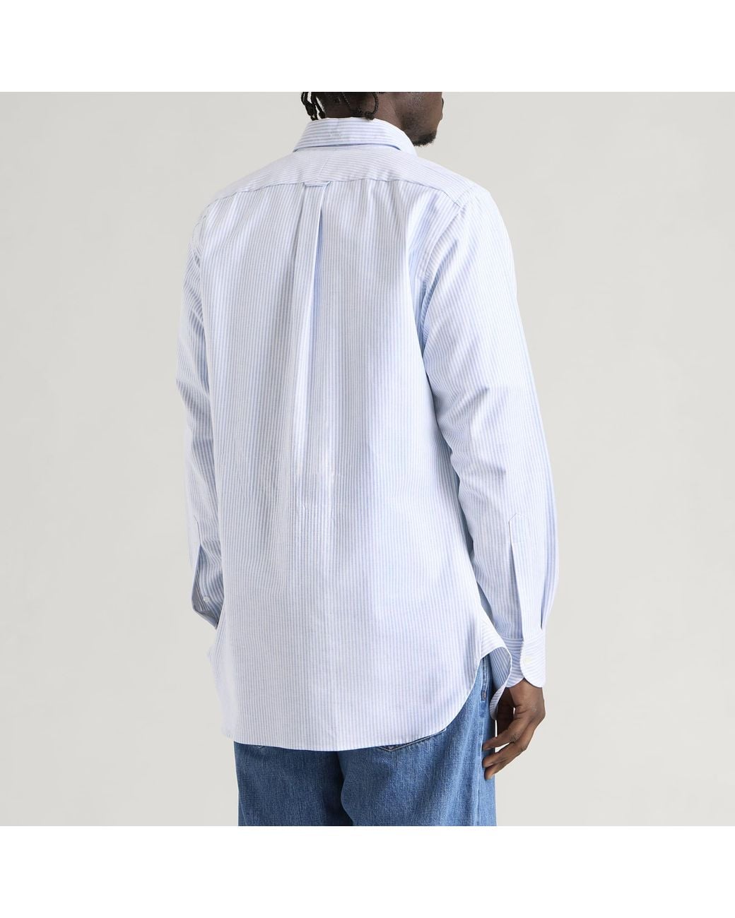 Drake's Blue Ticking Stripe Button Down Oxford Shirt for men