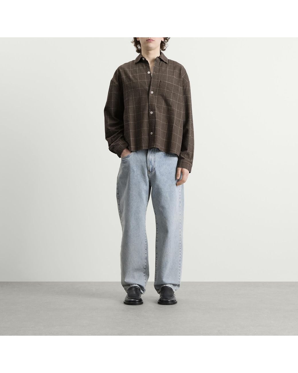 MKI Miyuki-Zoku Green Seersucker Check Box Dress Shirt for men