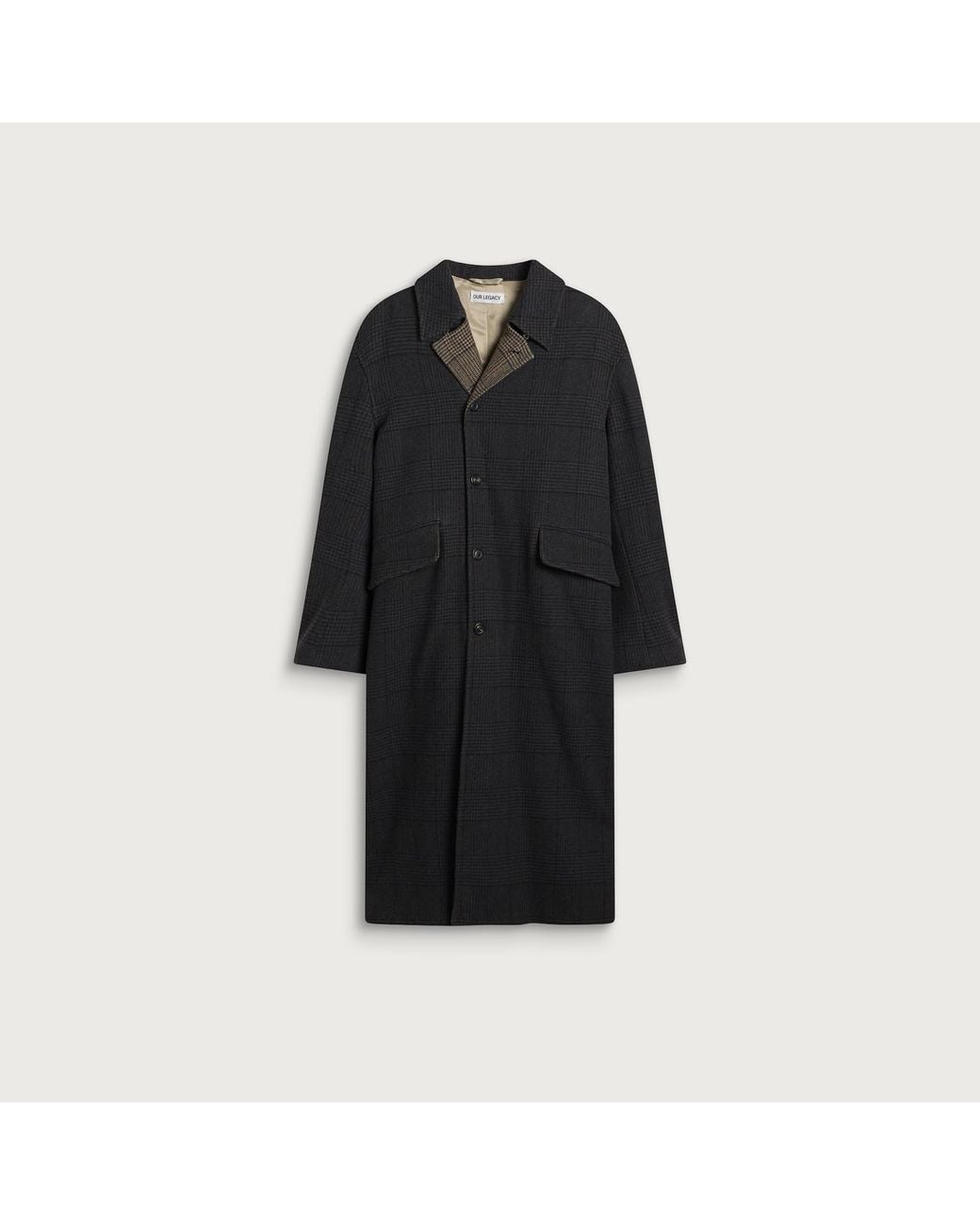 Our Legacy Black Check Tempered Wool Collapse Carcoat for men