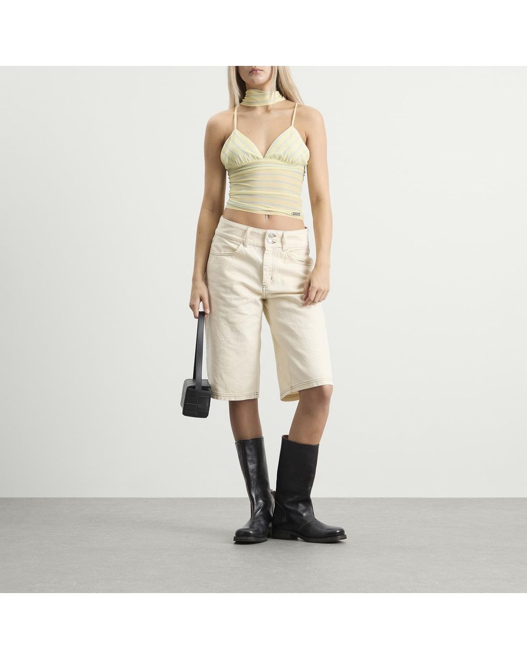 House Of Sunny Yellow Striped Mesh Cami Top