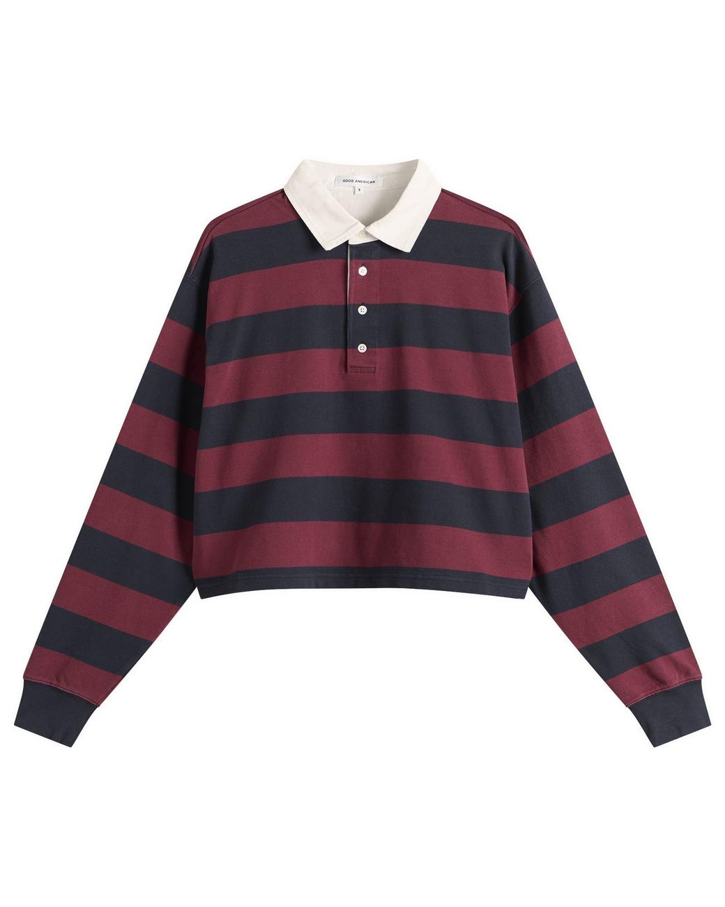 GOOD AMERICAN Purple Cropped Rugby Polo Top