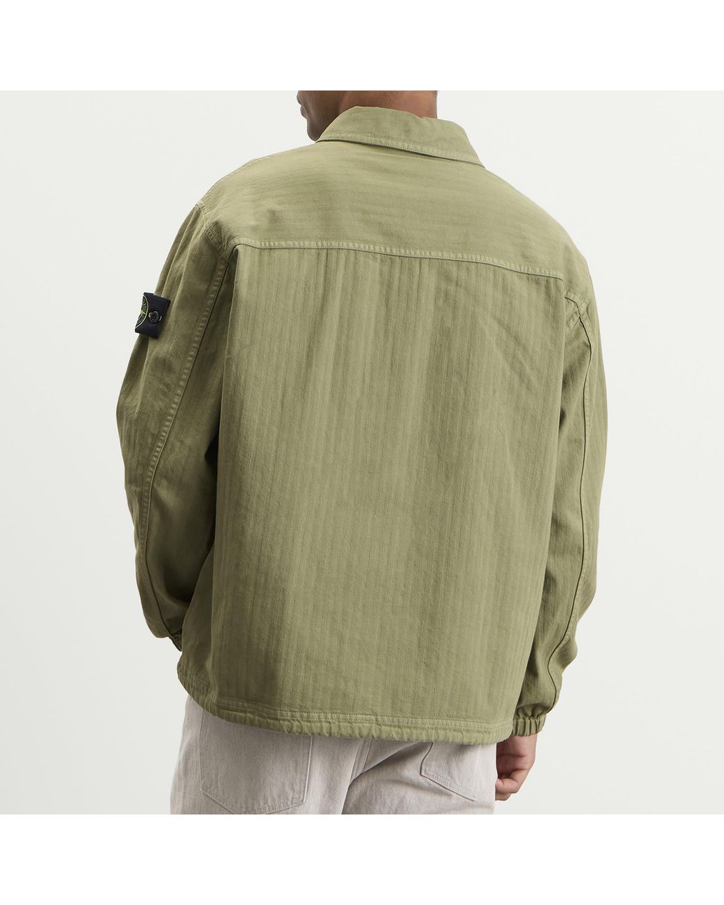 Stone Island Green Cotton Herringbone Zip Shirt Jacket for men