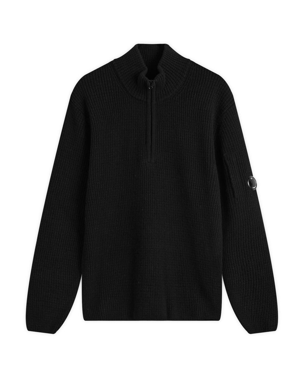 C P Company Black Half Zip Lambswool Jumper for men
