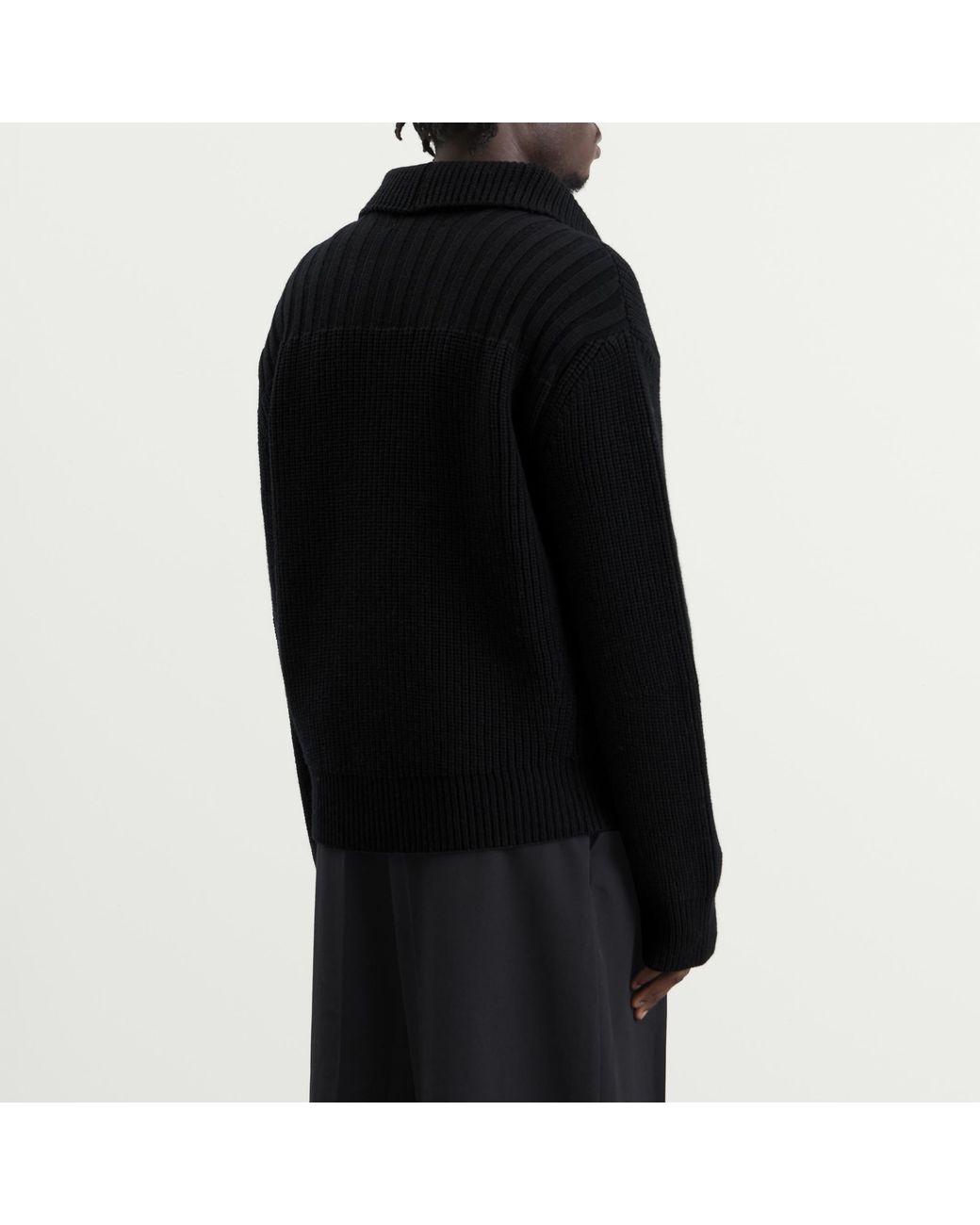 Dries Van Noten Black Marino Button Knitted Bomber Jacket for men
