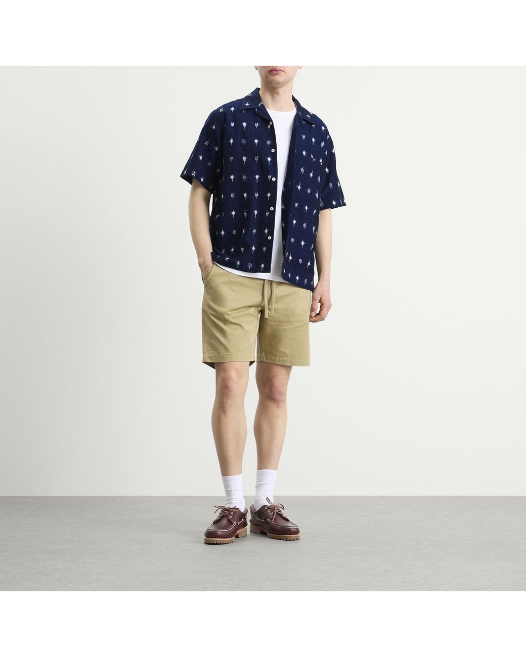 Universal Works Blue Square Ikat Camp Shirt for men