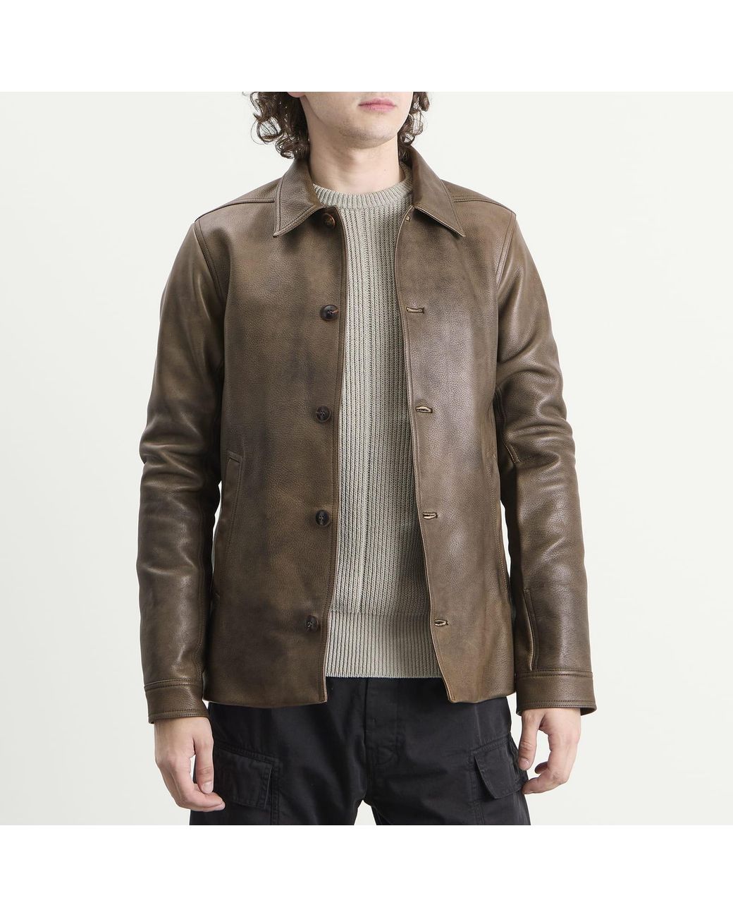 Rick Owens Green Buttoned Leather Brad Jacket for men