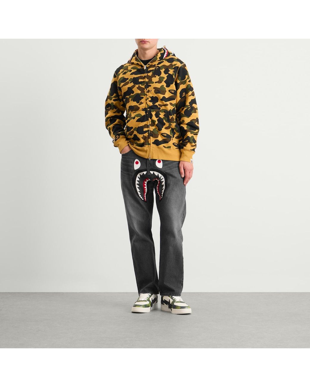 A Bathing Ape Gray Shark Loose Fit 13Oz Jeans for men