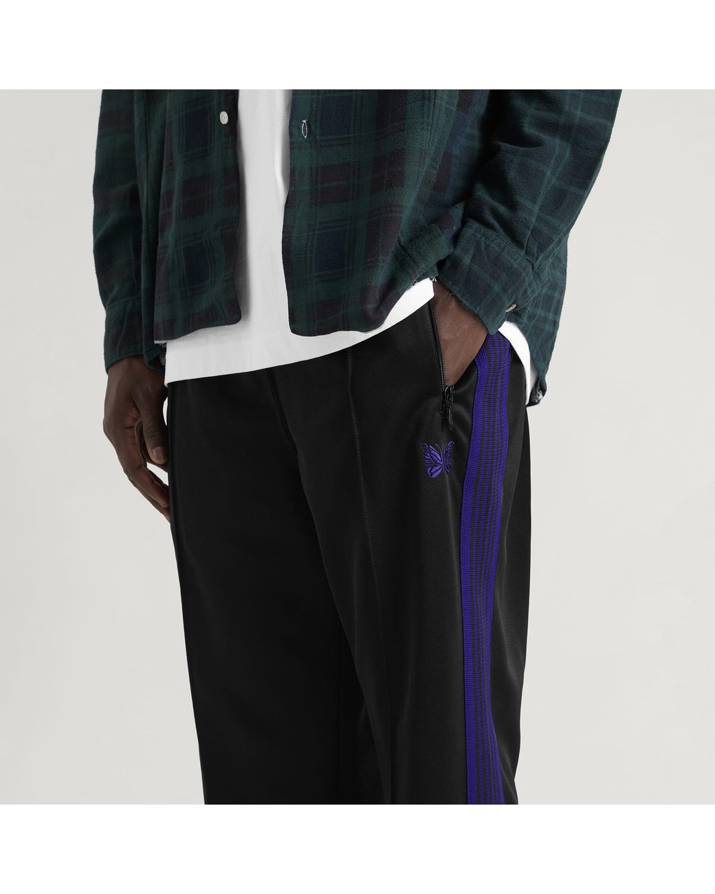 Needles Black Poly Smooth Zipped Track Pants for men