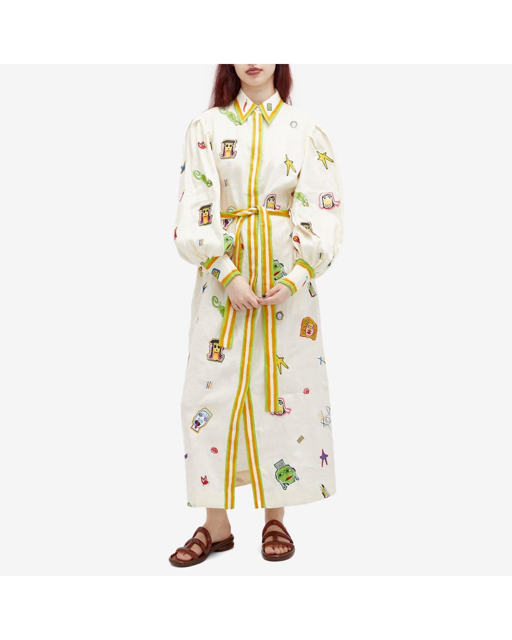 ALMAIS Checkers Embroidered Shirt Dress in Natural | Lyst
