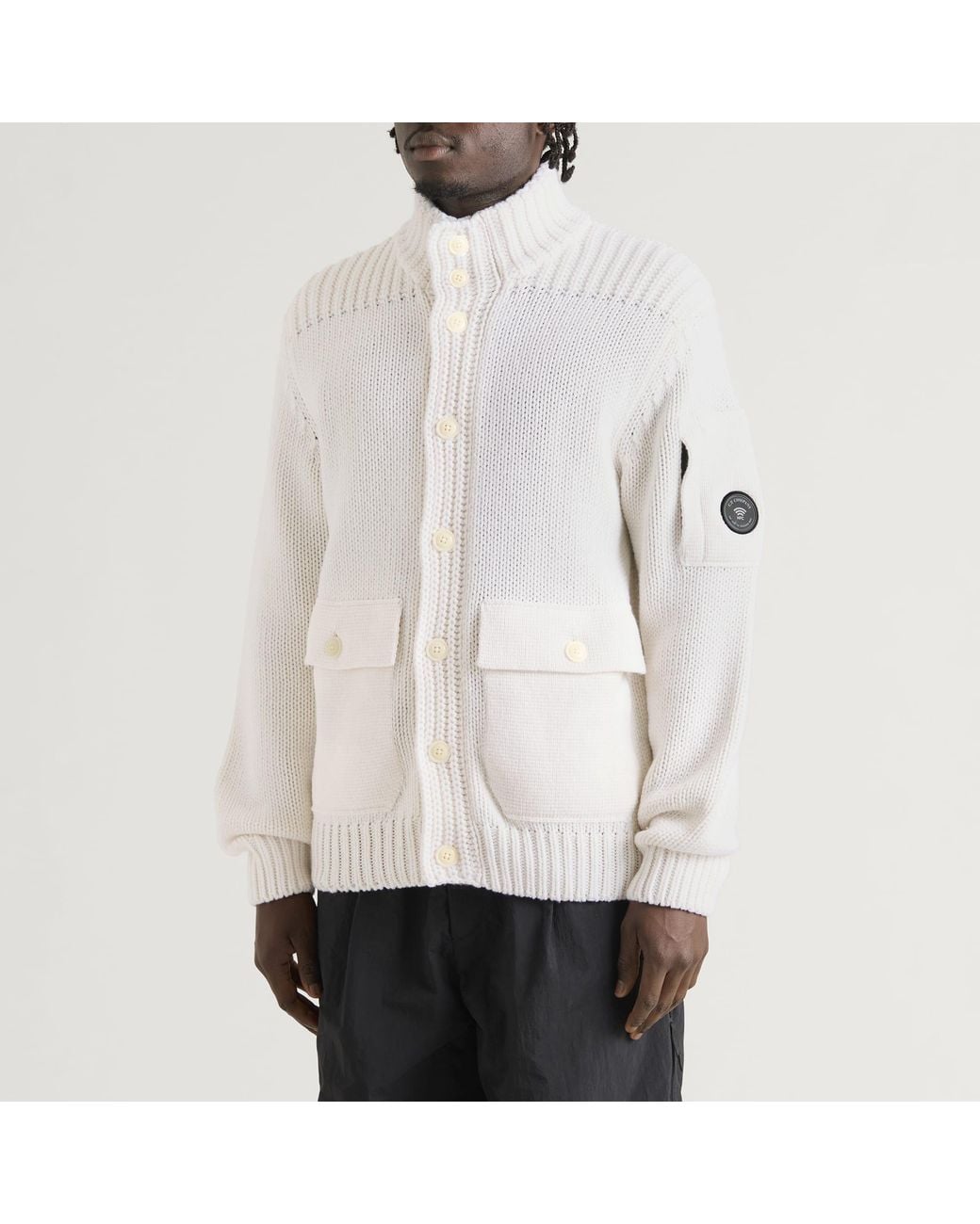 C P Company White Lambswool Grs Button Lens Sweater for men