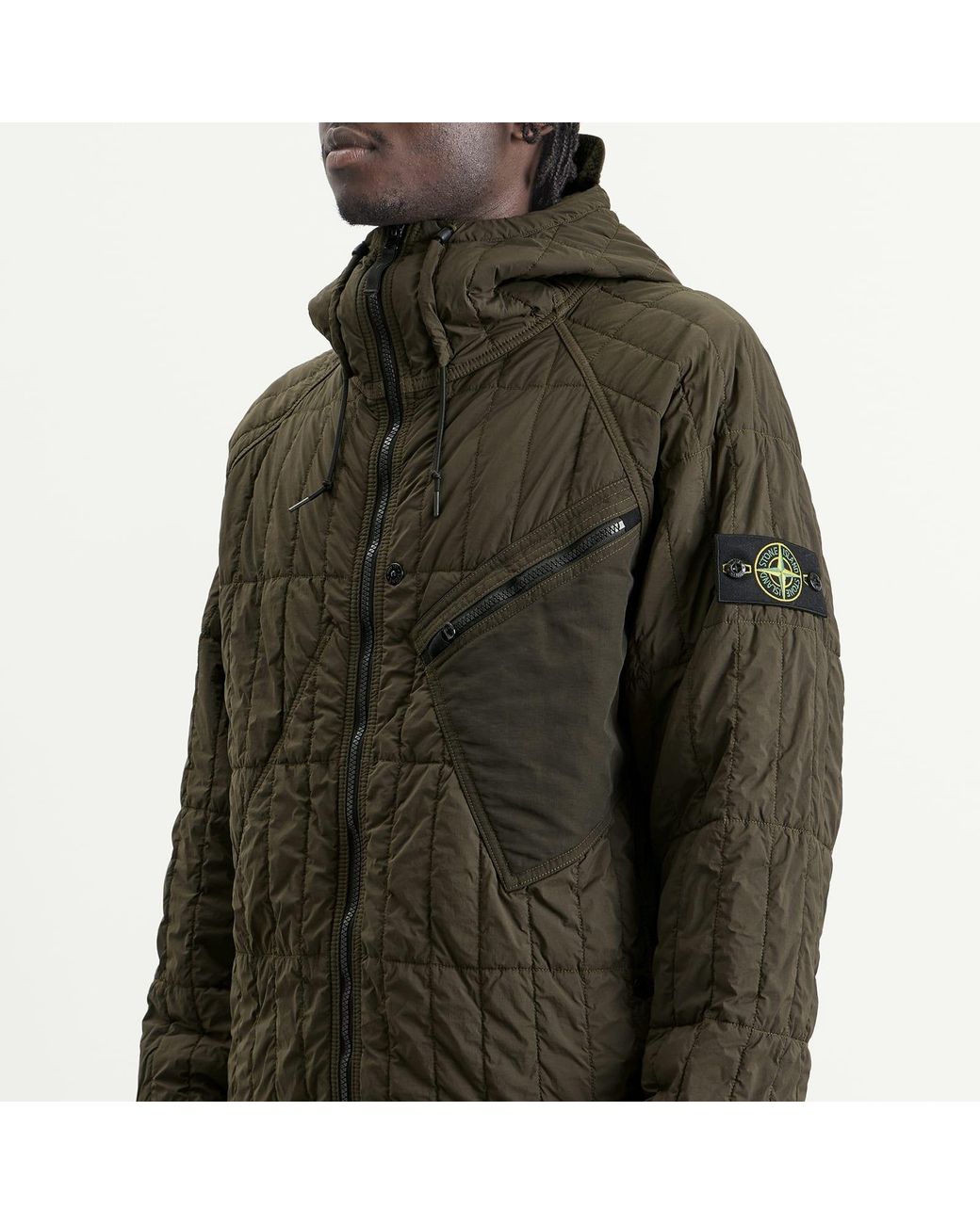 Stone Island Green Ultralight Nylon Quilted-Tc Hooded Jacket for men