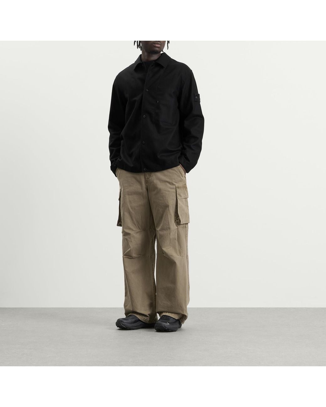 Stone Island Black Ghost Wool Nylon Flannel Overshirt for men