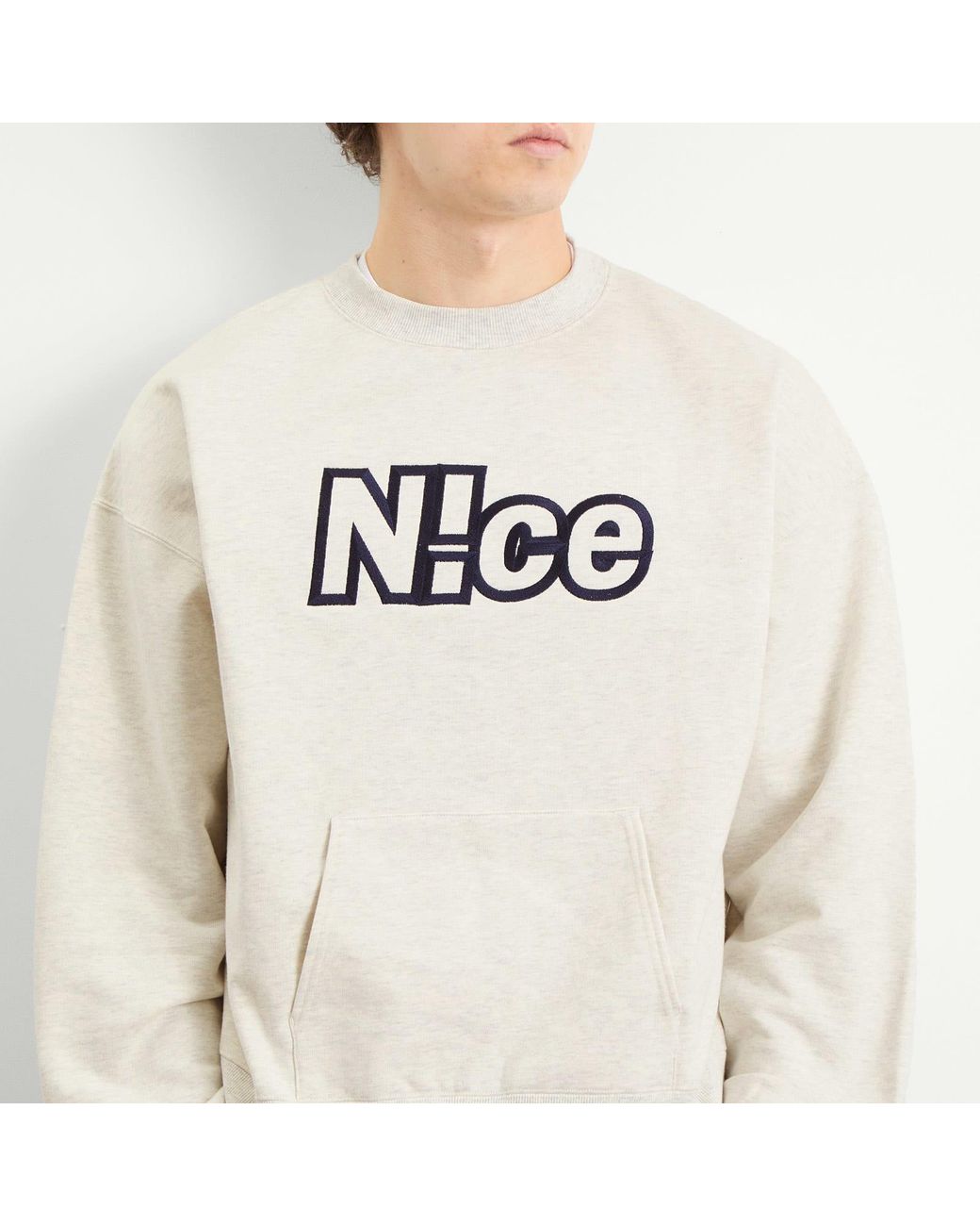 N!CE White Embroidered Logo Sweatshirt for men