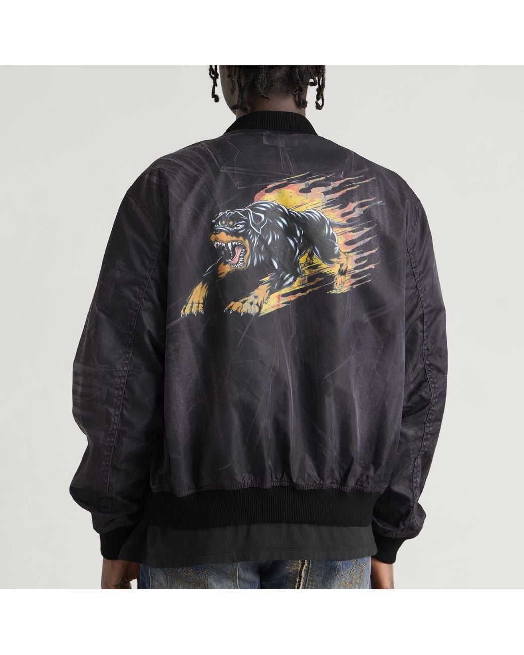 THUG CLUB Black Jamong Two Tone Washed Ma-1 Jacket for men