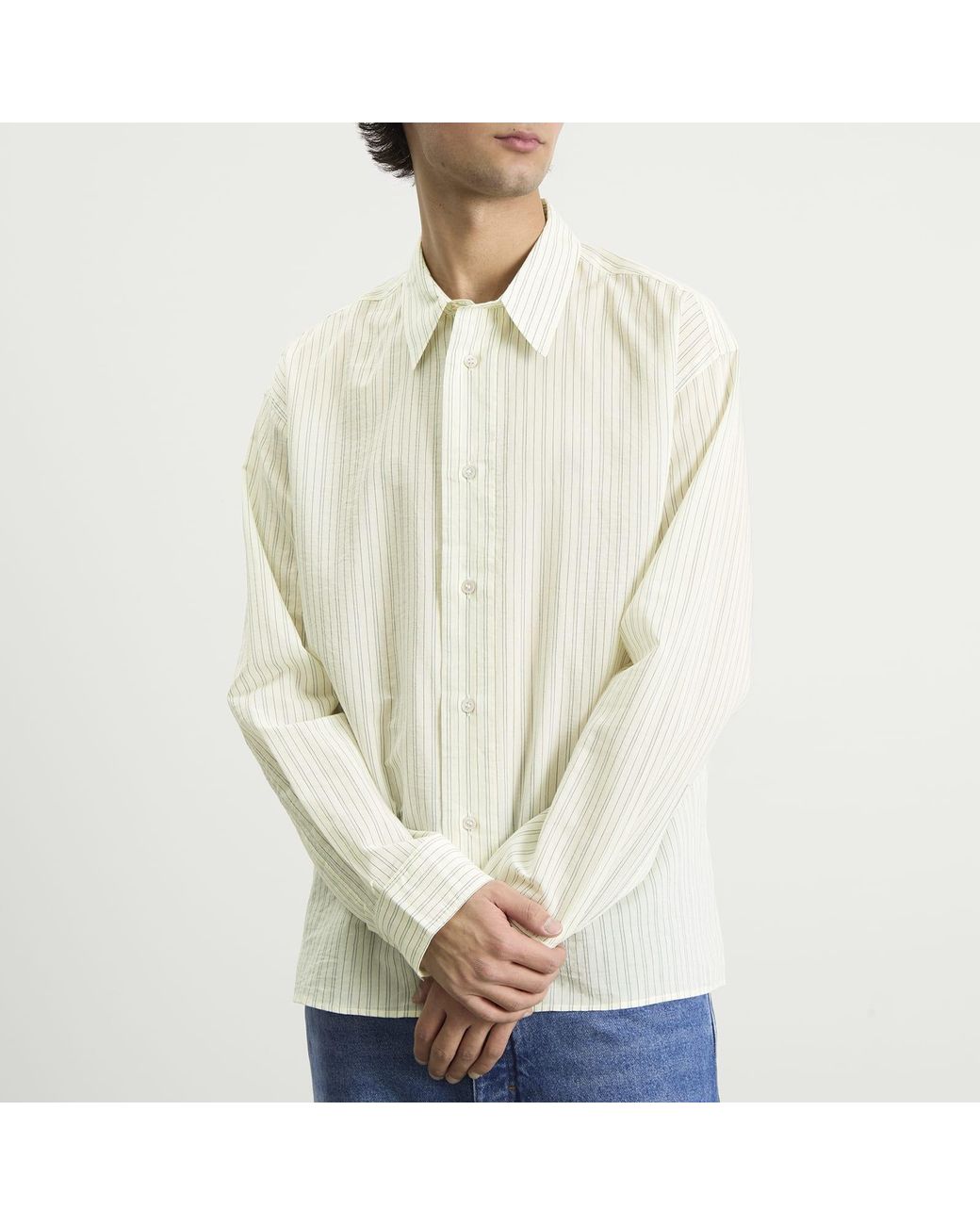 Studio Nicholson White Hal Cotton Silk Stripe Shirt for men