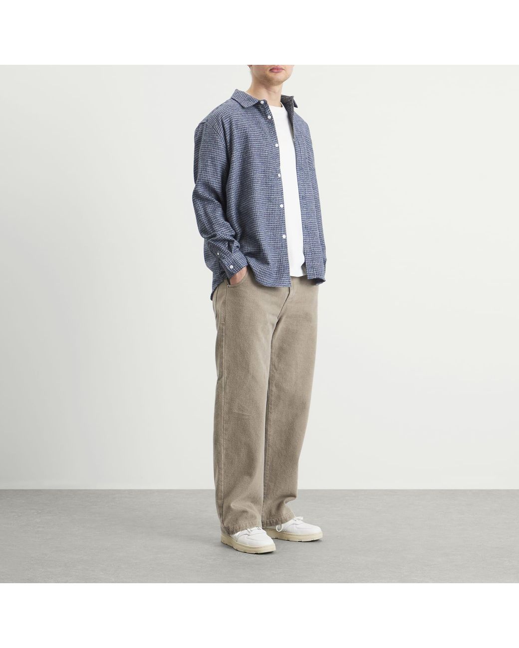 Palmes Blue Cotton Mouline Shirt for men