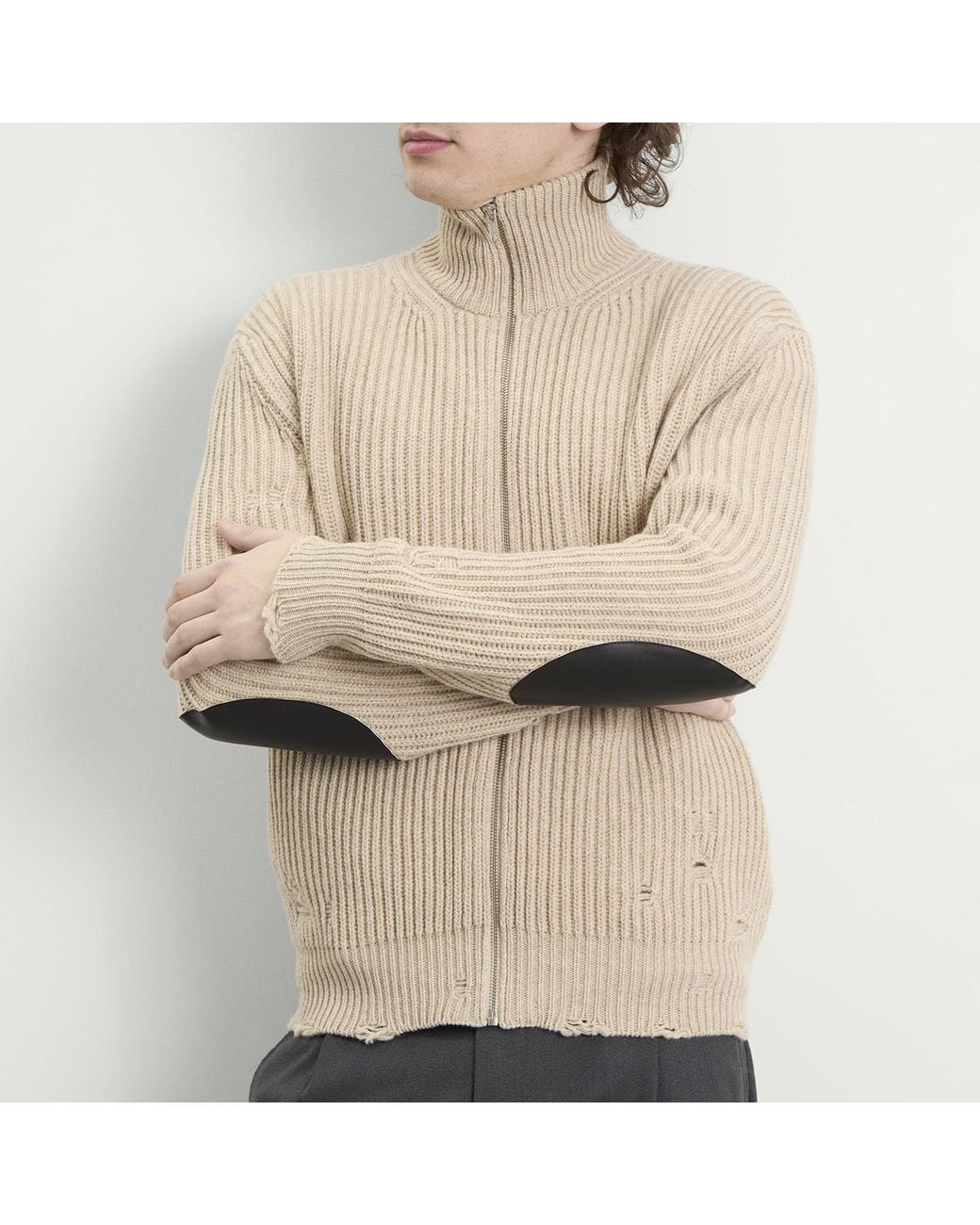 Maison Margiela Natural Mm6 Distressed Rib Zip Through for men