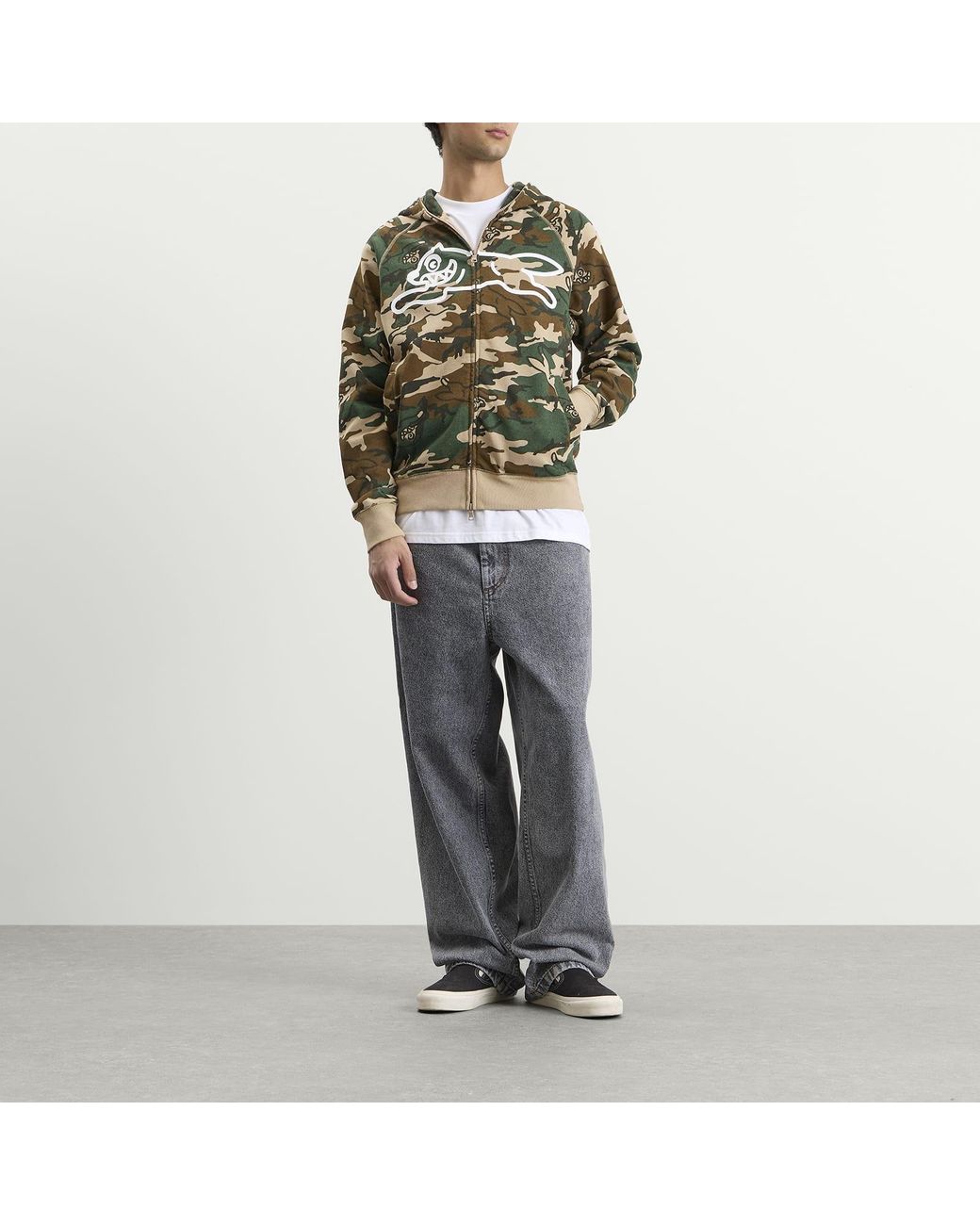 ICECREAM Green Running Dog Woodland Camo Zip Through Hood for men