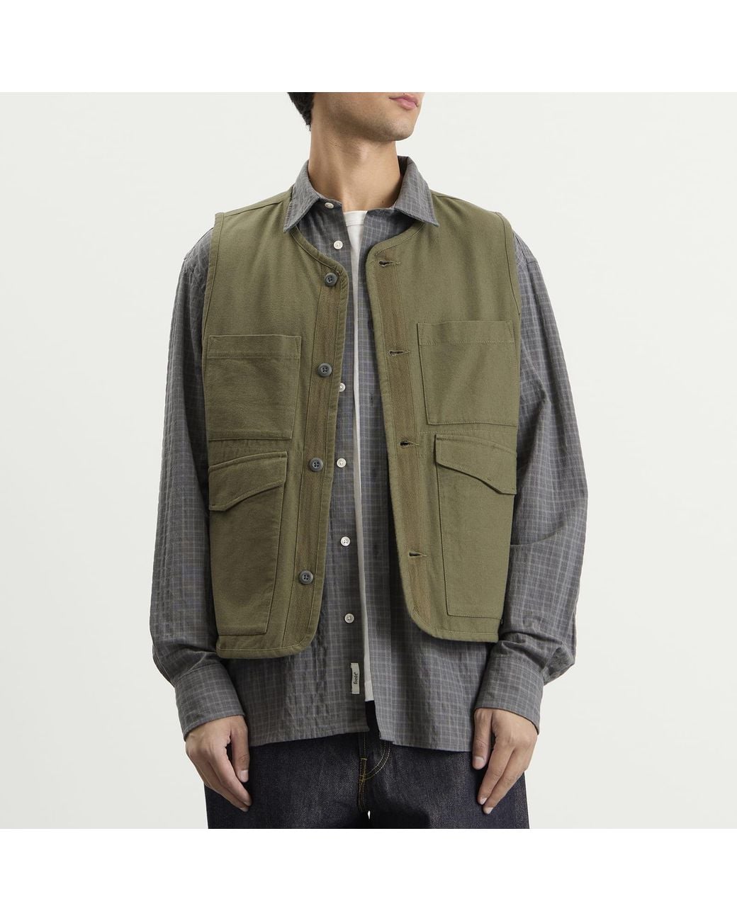 Universal Works Green Brushed Moleskin 4 Pocket Gilet for men