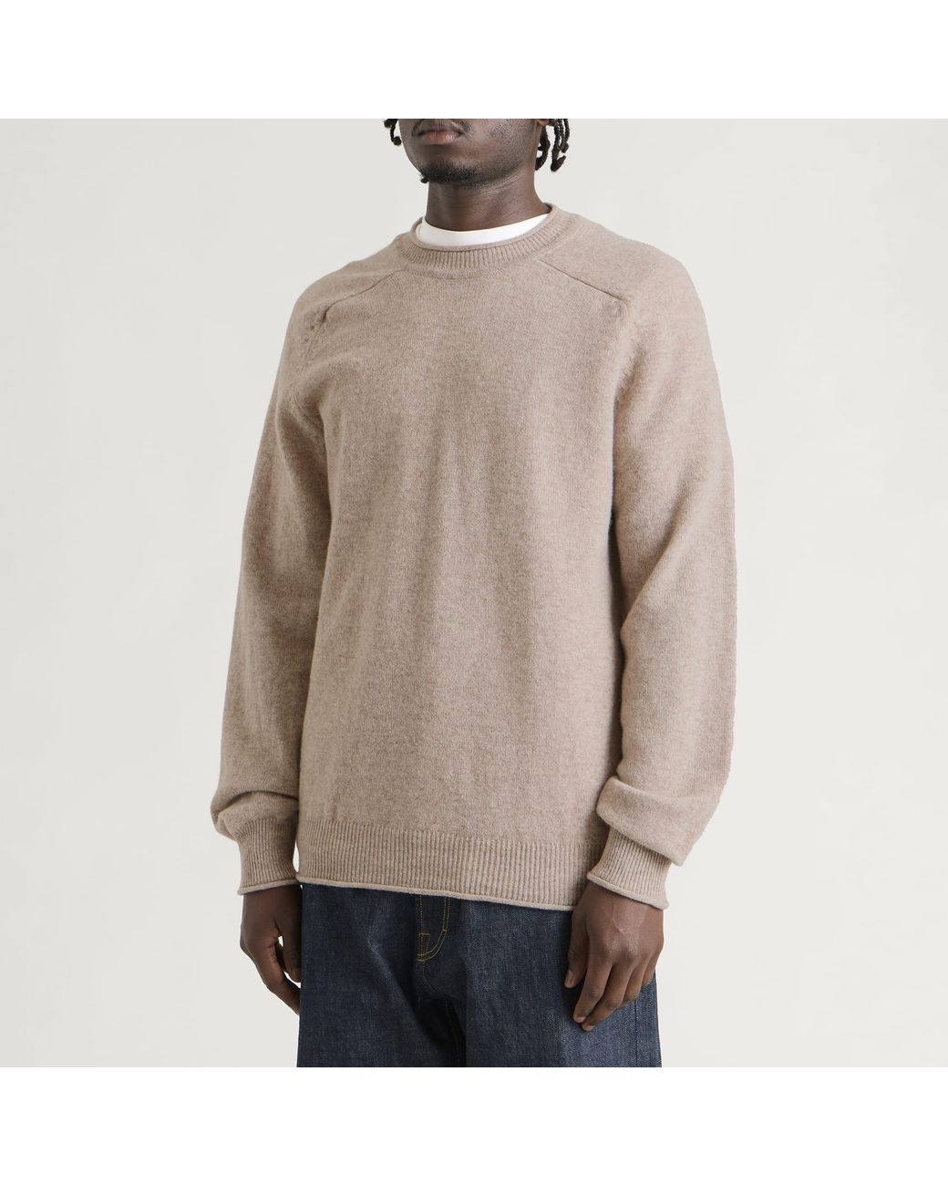 Pittari Natural Usk Lambswool Roll Collar Jumper for men