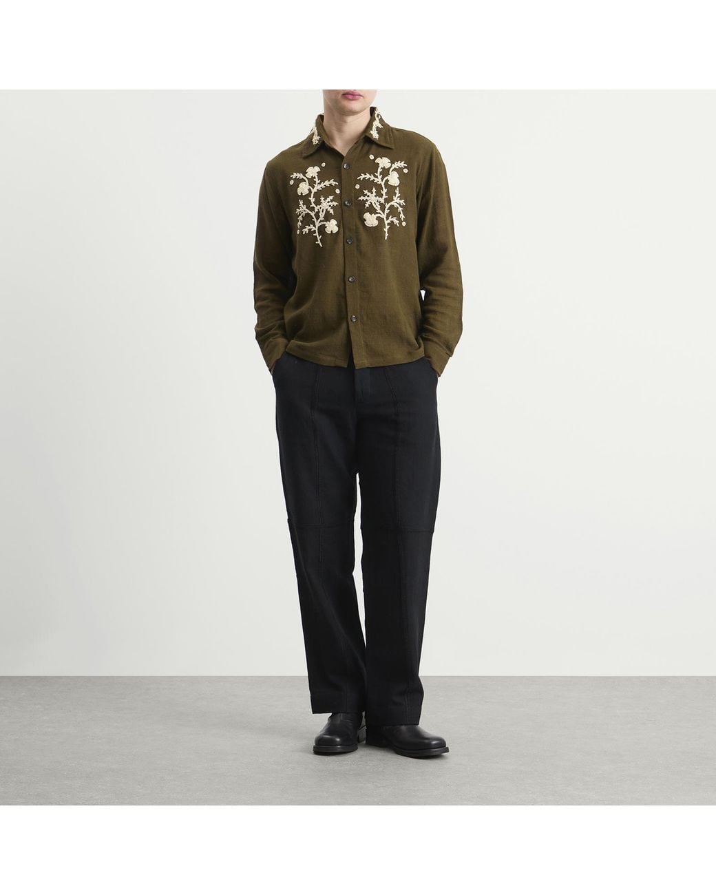 Kartik Research Green Embroidered Western Shirt for men