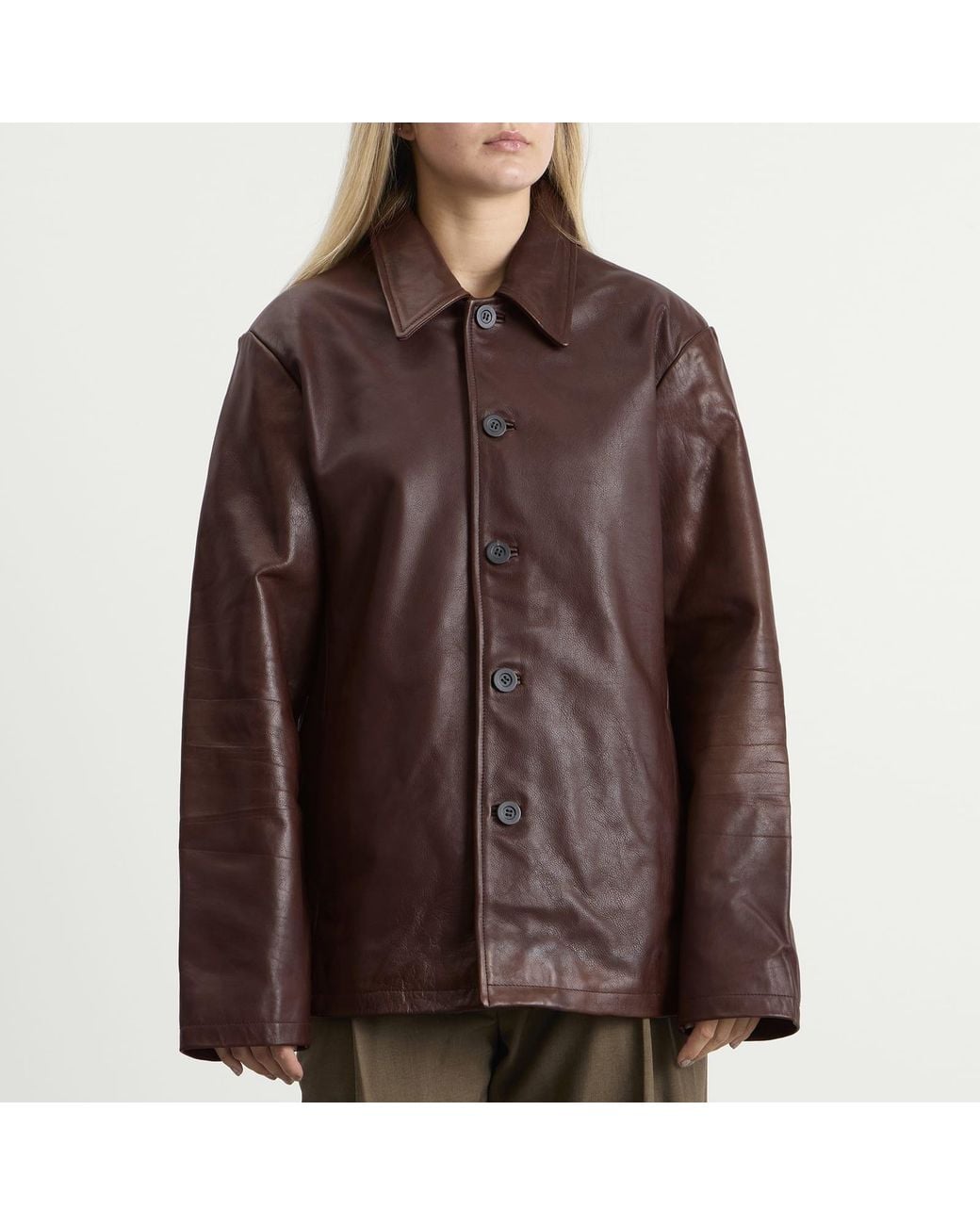 Studio Nicholson Brown Landau Slim Fit Leather Jacket