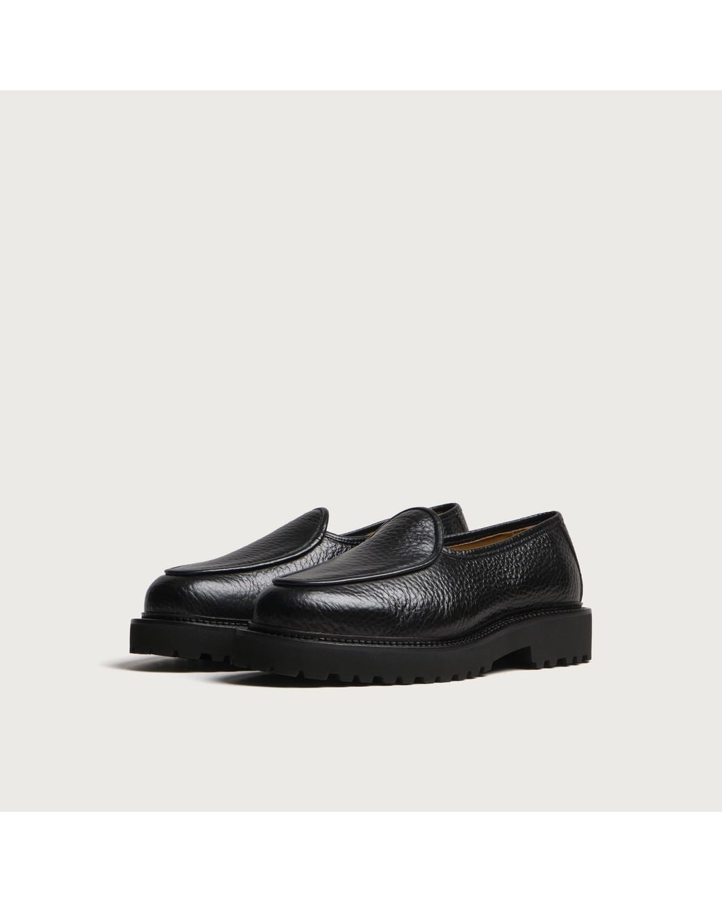 Jacques Soloviere Black Moli Grain Lug Loafer for men