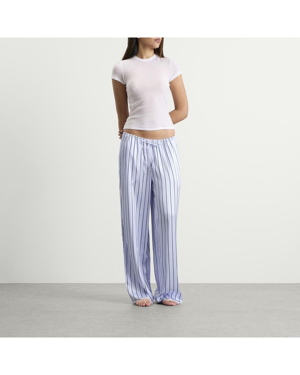 Skims Blue Woven Shine Pant With Lace