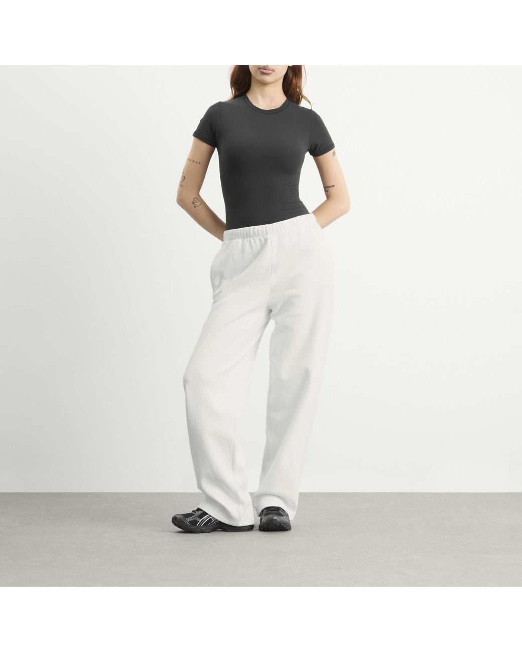 Skims White Cotton Fleece Classic Straight Leg Pants