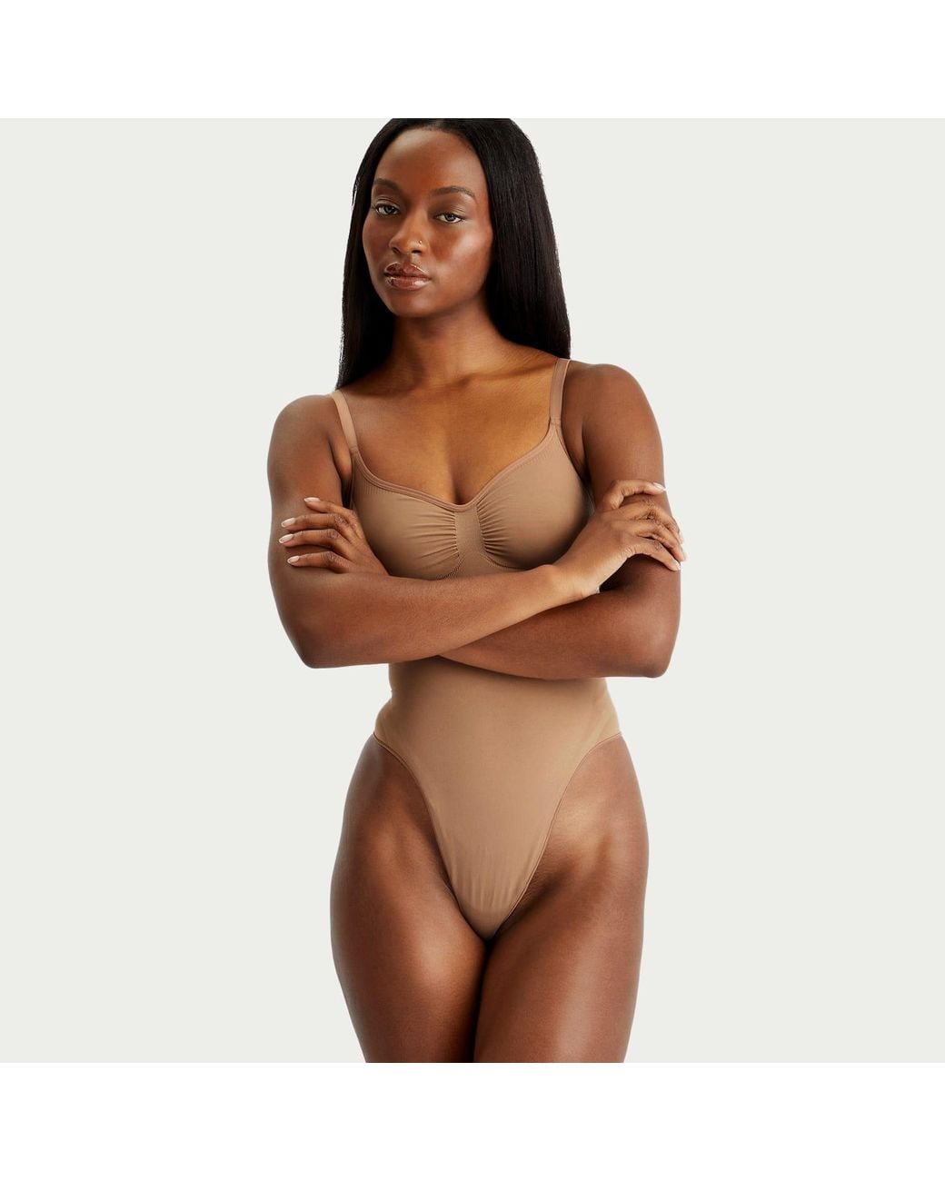 Skims Brown Seamless Sculpt Thong Bodysuit