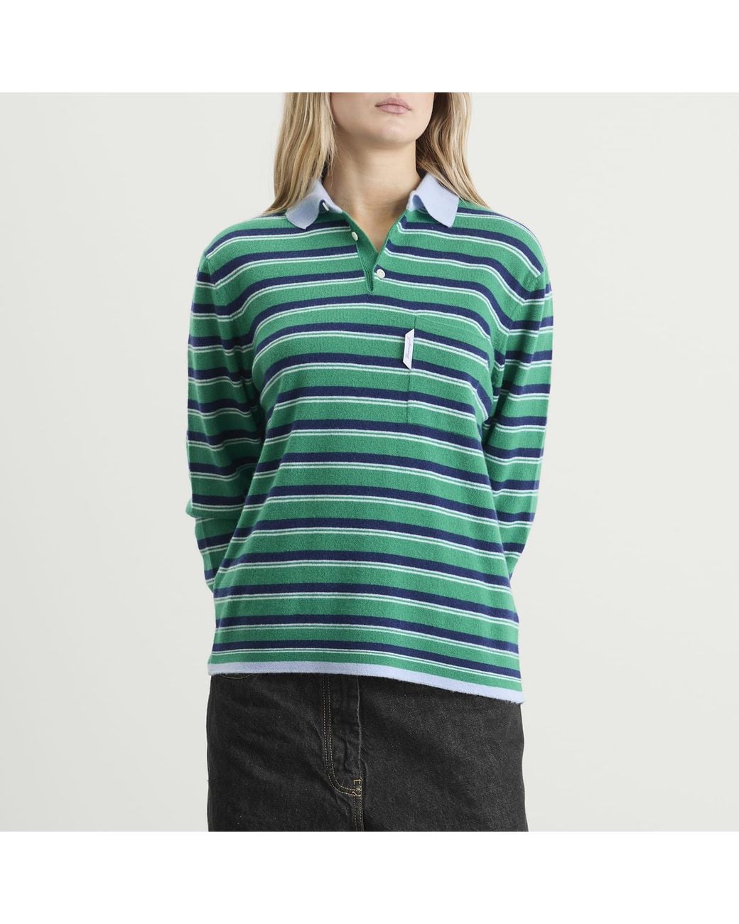 HOMMEGIRLS Green Knit Stripe Polo