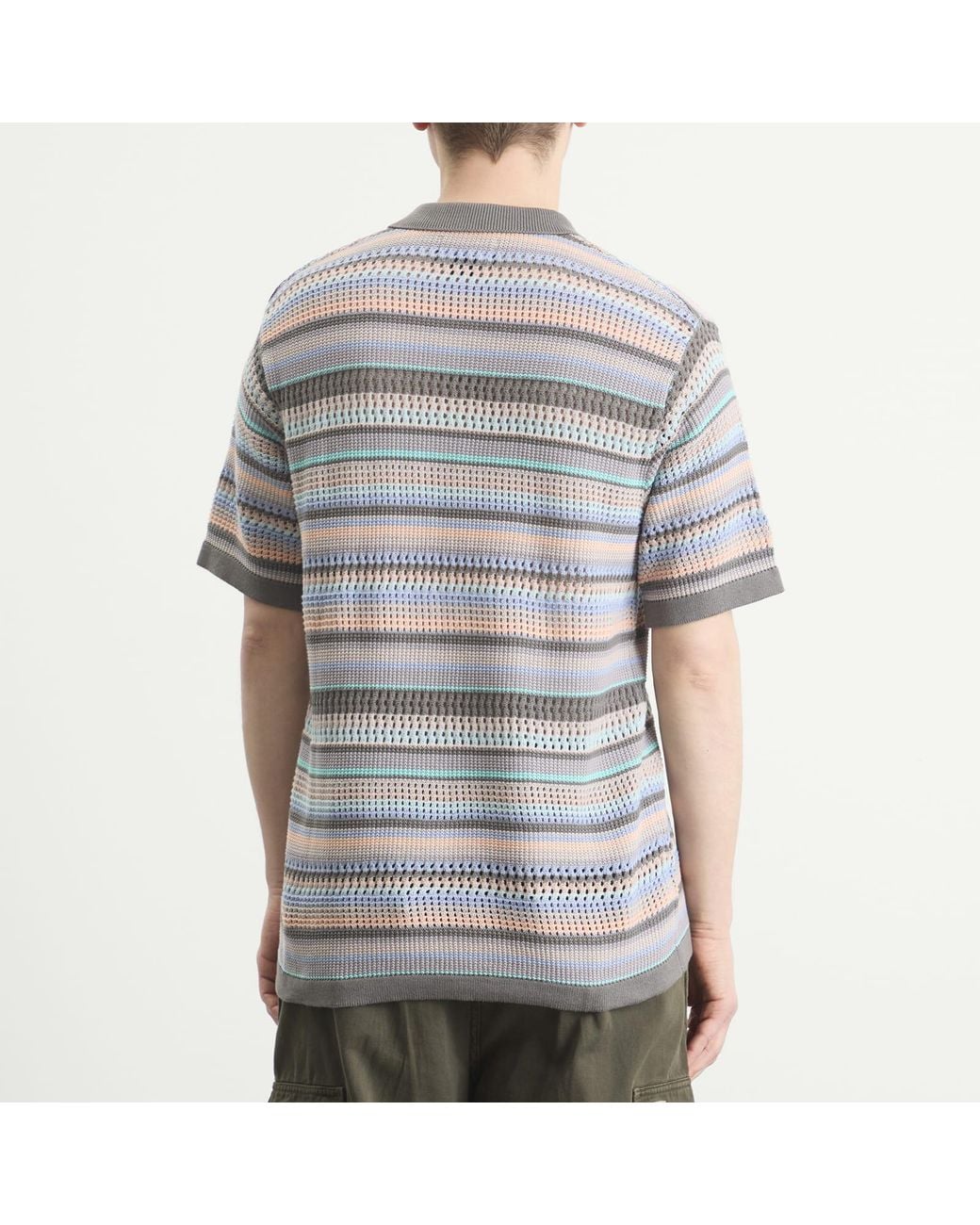 Thisisneverthat Gray Striped Knit Polo for men