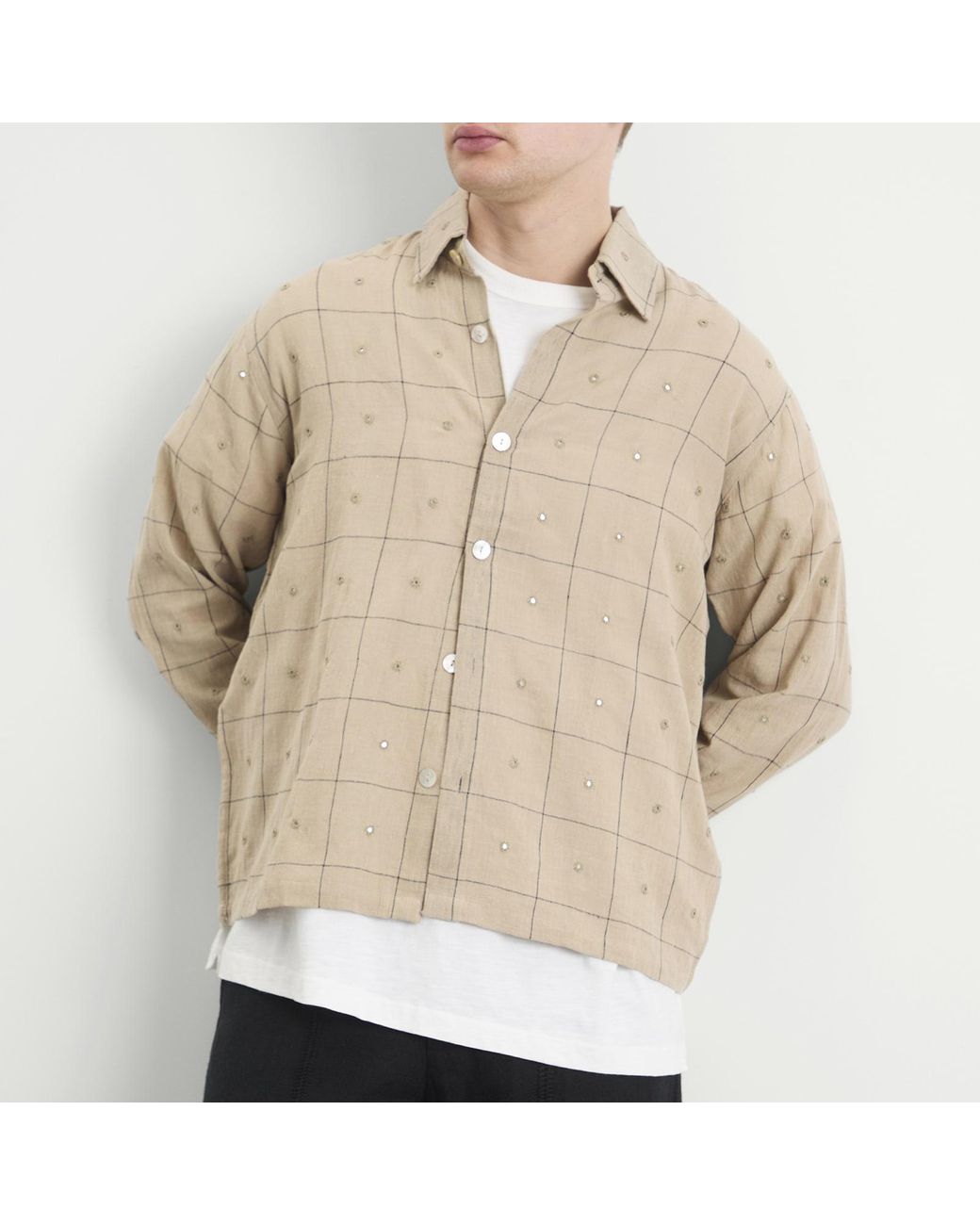 Kartik Research Natural Embroidered Mirror Box Shirt for men
