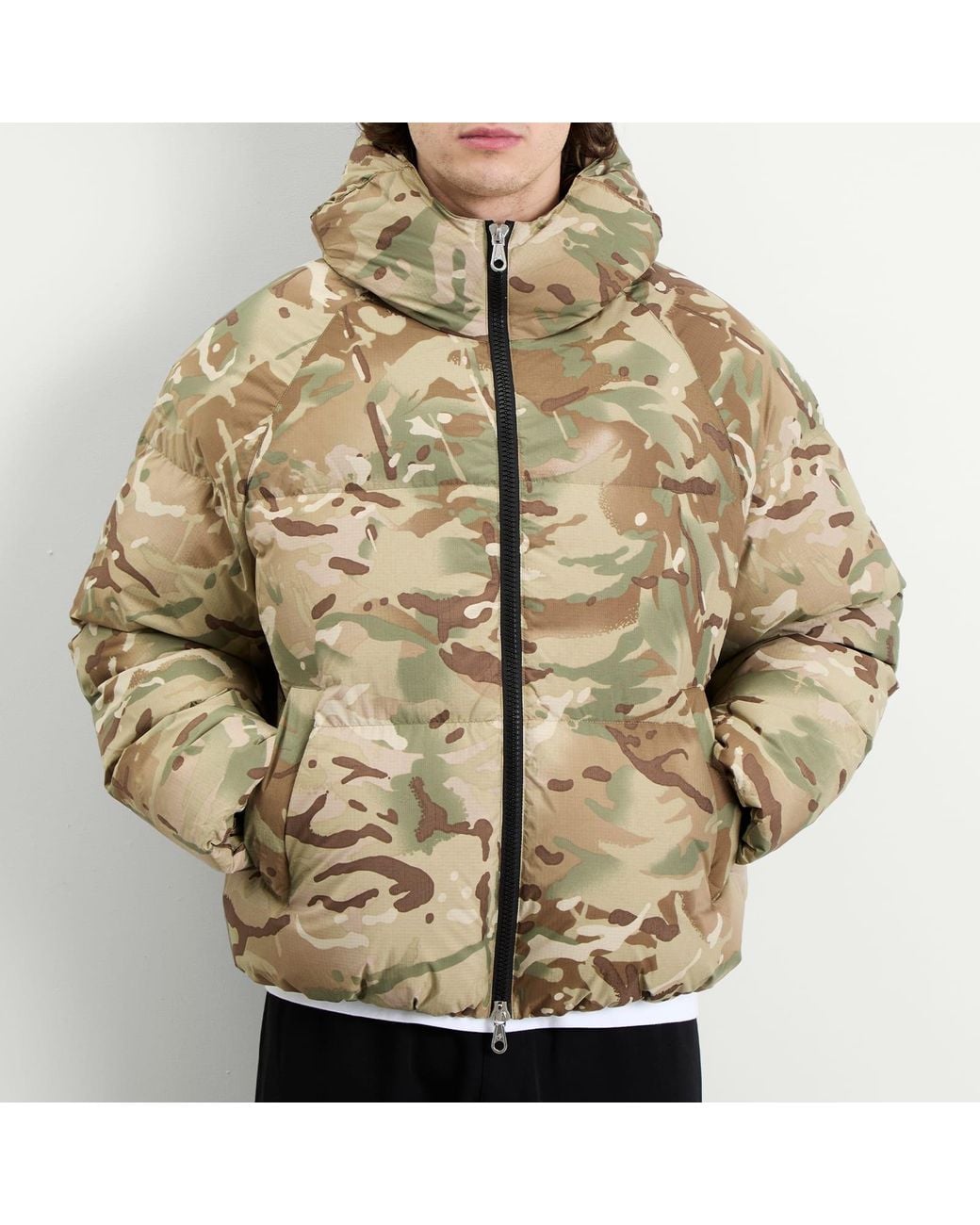 Cole Buxton Green Camo Hooded Down Jacket for men