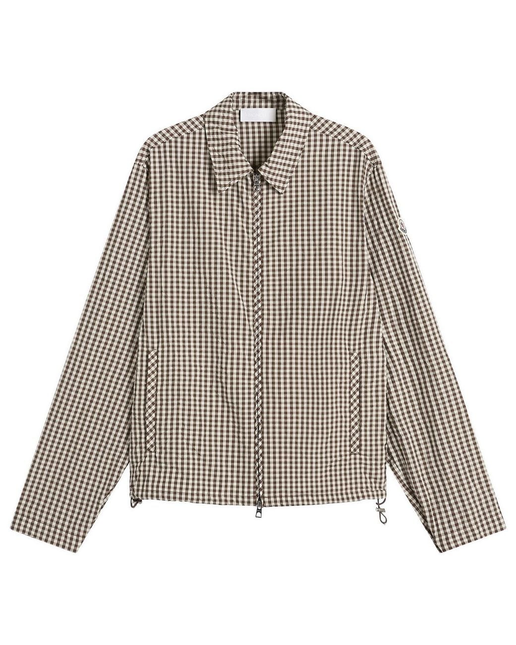 Moncler Gray Checked Zip Up Shirt Jacket for men