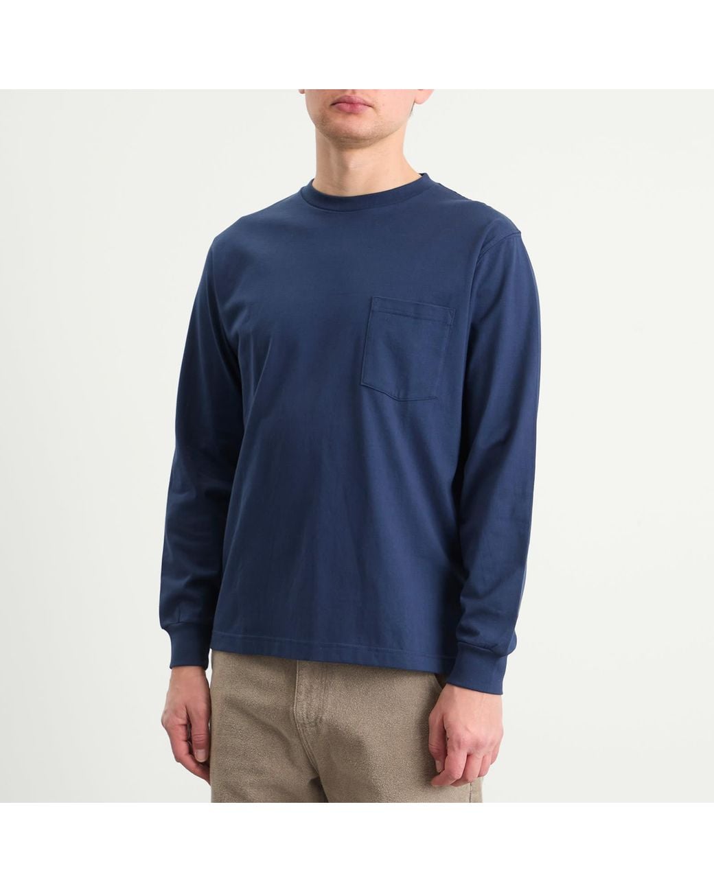 Beams Plus Blue Long Sleeve Pocket T-Shirt for men