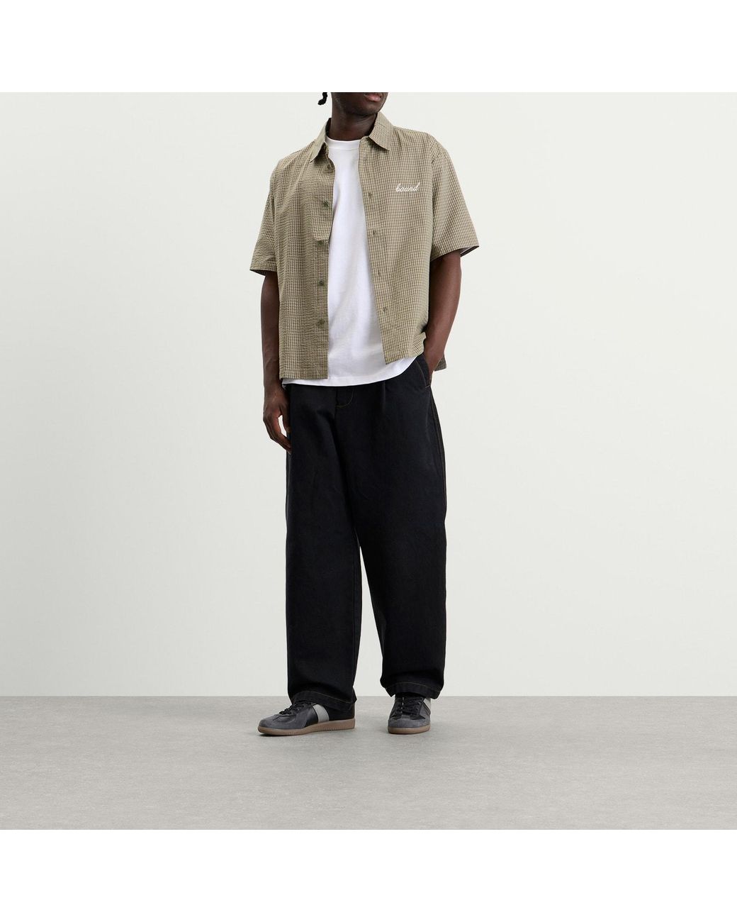 BOUND Green Gingham Cropped Shirt for men