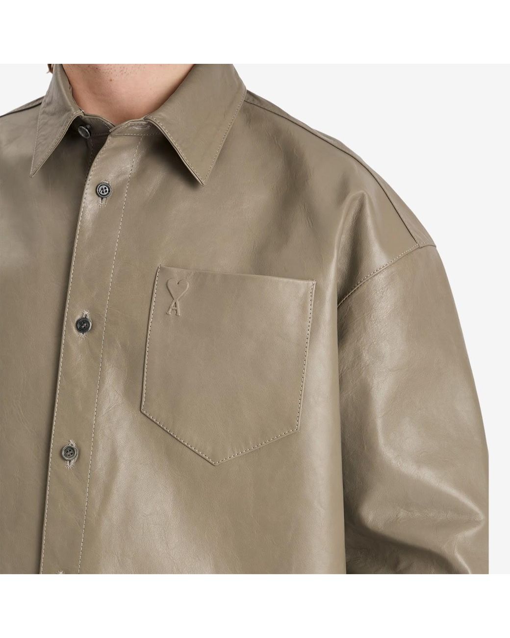 シャツ AMI Paris Boxy Fit Leather Overshirt AMI PARIS Boxy Fit Leather Overshirt AMI