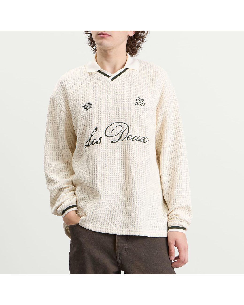 Les Deux White Waffle Long Sleeve Football Jersey for men